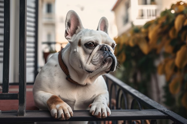 Photo dog on the remodeled balcony generative ai