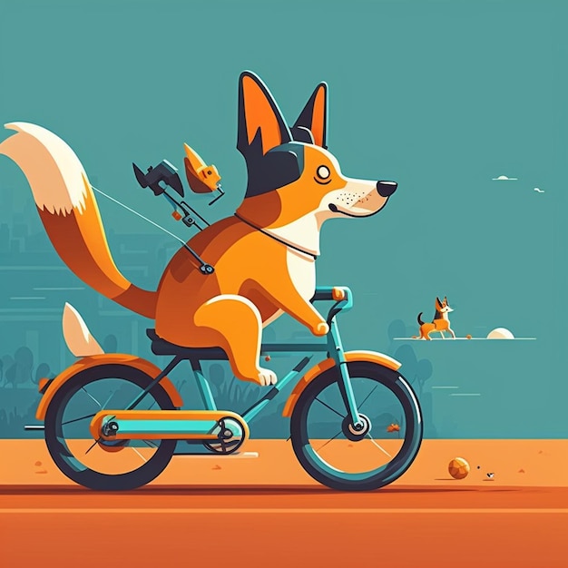 自転車に乗っている犬のベクトルイラスト