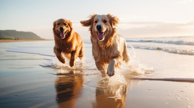 Dog running at the beach playing