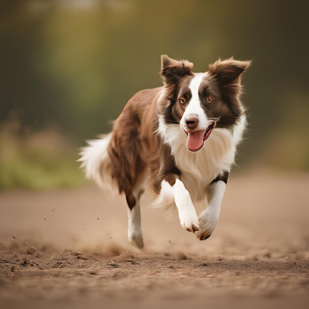 Photo a dog running in the dirt with its tongue out