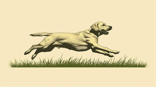 Foto un cane che corre nell'erba su uno sfondo beige