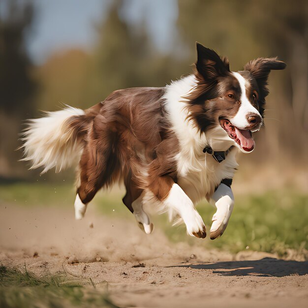 Photo a dog running in the grass with its tongue out