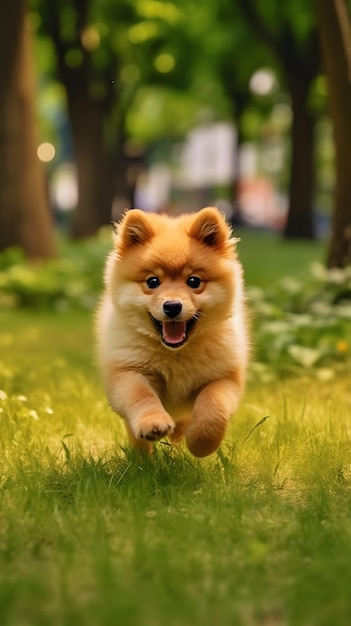 Photo a dog running in the grass