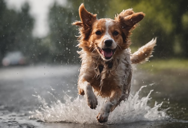 Dog running in the water Generative AI