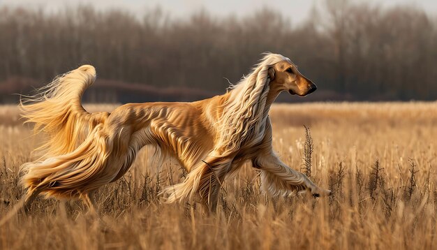 Photo a dog runs through a field with a golden mane