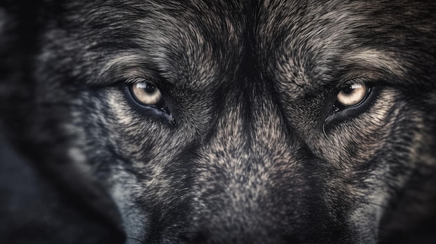 A dog's eyes are shown with a black background.