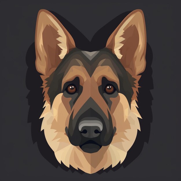 A dog's face with a black background and the word german on it.