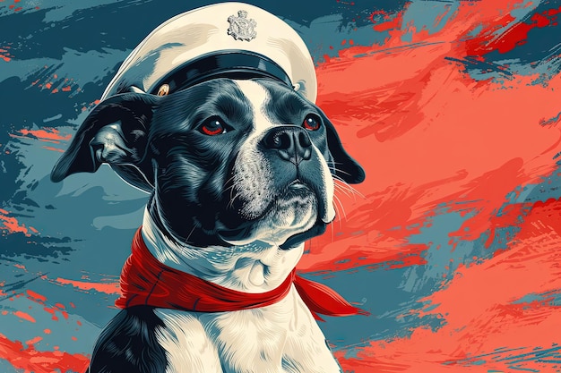 dog in a sailor hat and uniform illustration