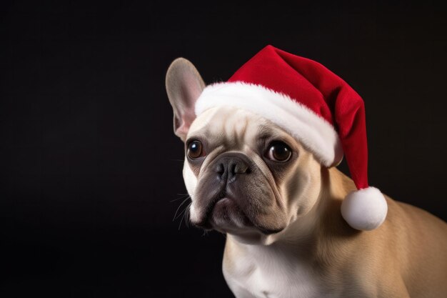 サンタ帽子をかぶった犬の肖像画