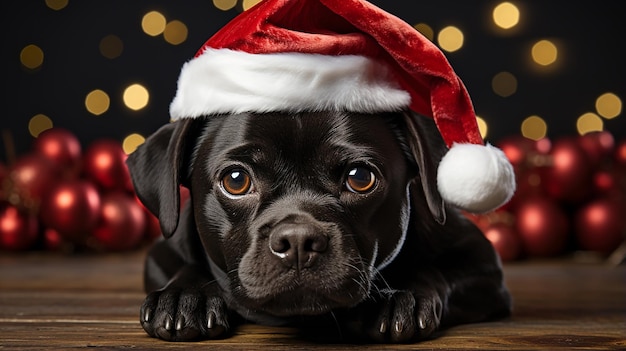 Foto cane con un cappello da babbo natale