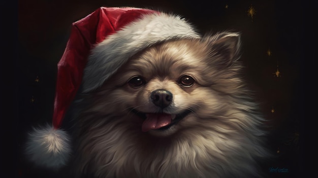 A dog in a santa hat