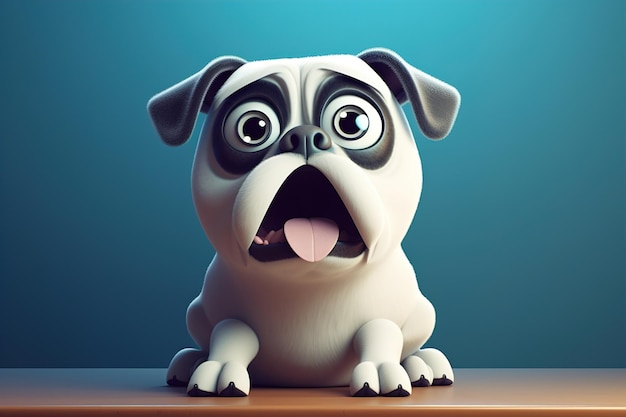 Dog scared frightened dog shocked little fat pet with open mouth sitting on a blue background Animal illustration