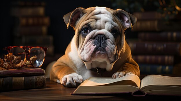 Photo dog schoolboy with a book