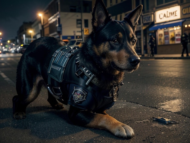 Foto un cane che cerca il crimine nella squadra dei cani