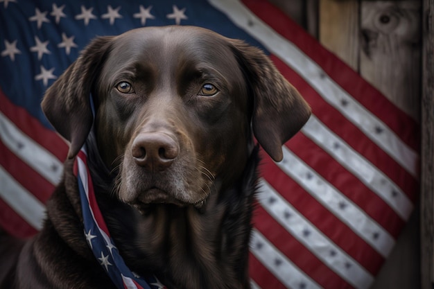 Dog on the shape of the American flag Patriotism concept