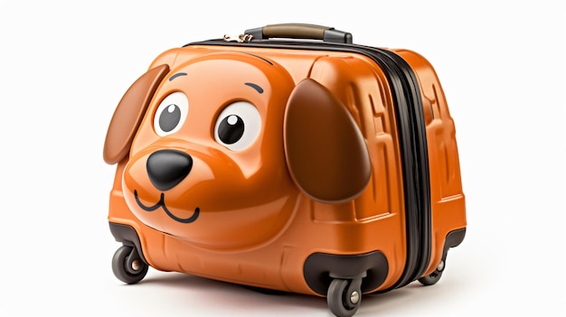 Dog shaped kid travel suitcase isolated on white background