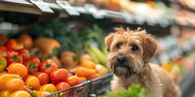 Покупка здоровой пищи для собак в продуктовом магазине для домашних животных с красочными овощами Концепция питания собак Здоровое питание Уход за домашними животными Покупка красочных овощей