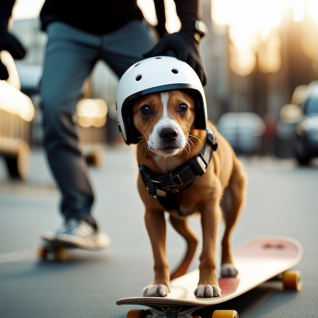 Dog showing that he is a beast at skateboarding maneuvers