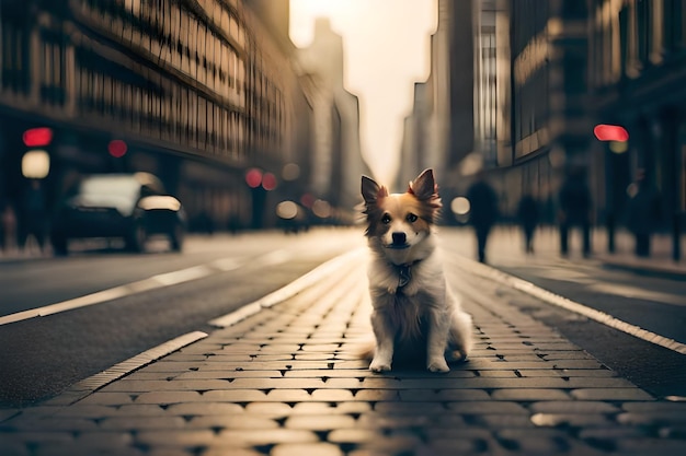 街の歩道にいる犬