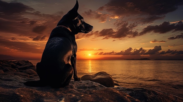 Dog silhouette at dusk