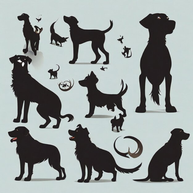 Photo dog silhouettes cartoon vector background