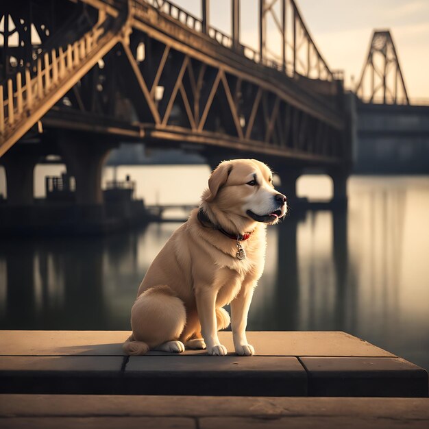 写真 橋の上に座る犬 ai が生成したペットの写真