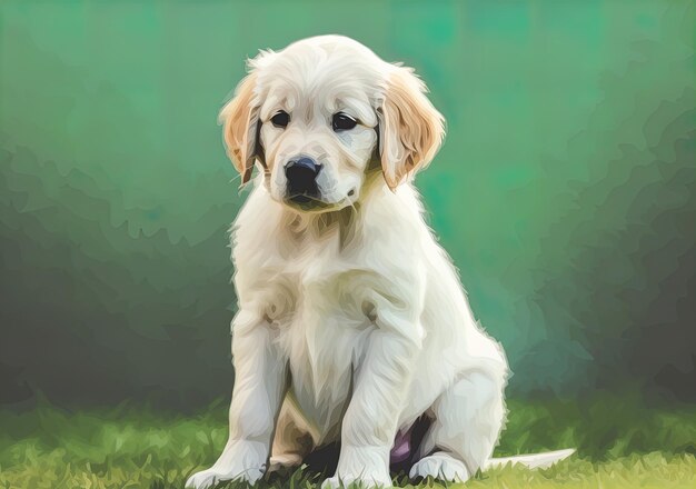 Photo a dog sits on the grass with a green background