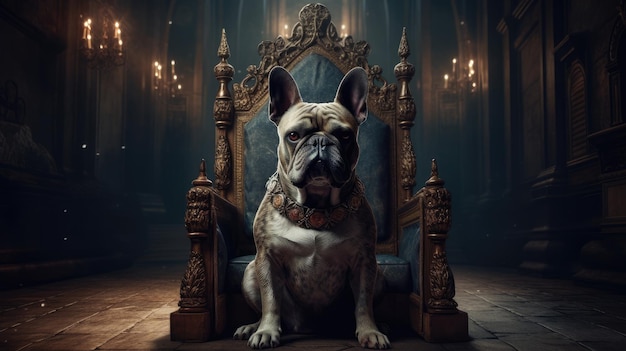 A dog sits in a throne with the title harry potter.