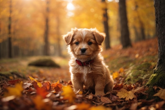 A Dog Sitting On Autumn Forest