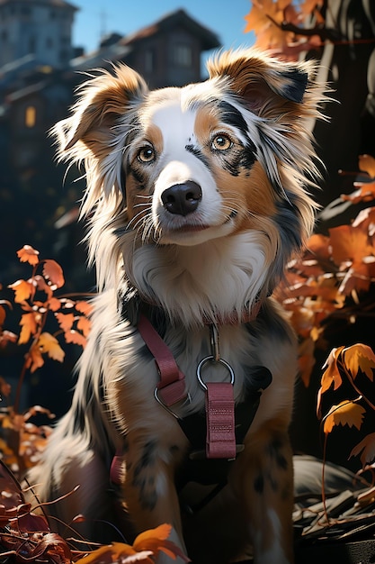 A dog sitting on a bridge