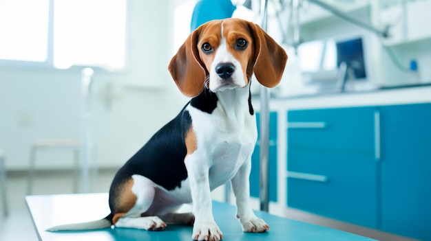 Dog sitting on clinic table