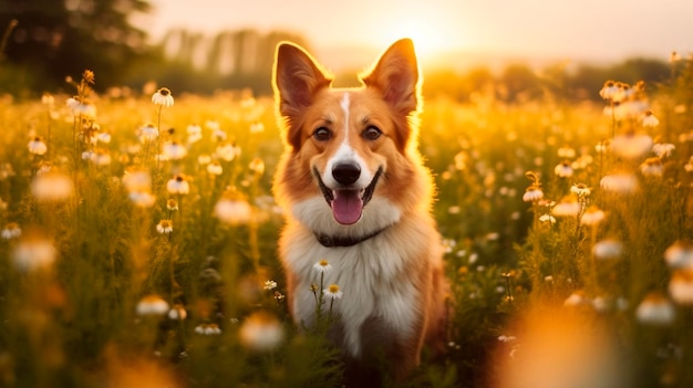 A dog sitting in a field of flowers Generative AI