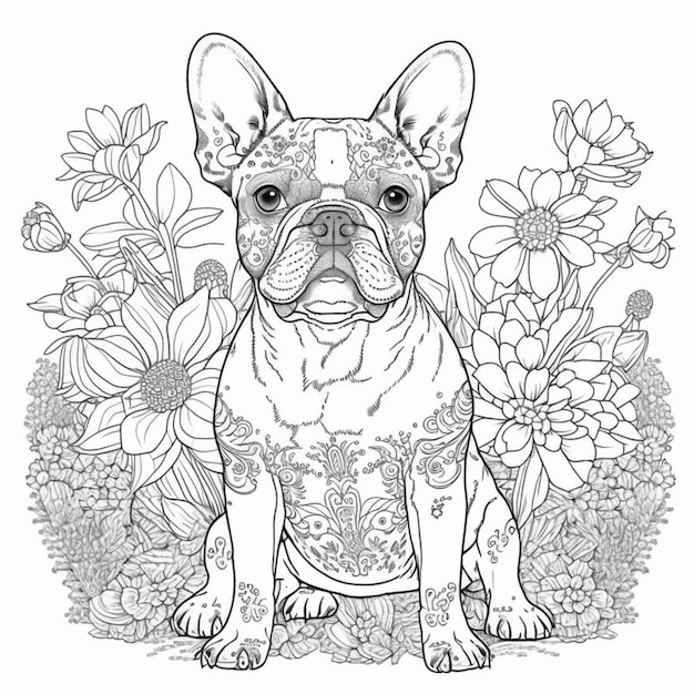 A dog sitting in the flowers with a large flower on its chest generative ai