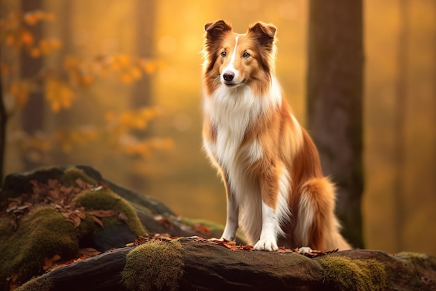 写真 森に座っている犬