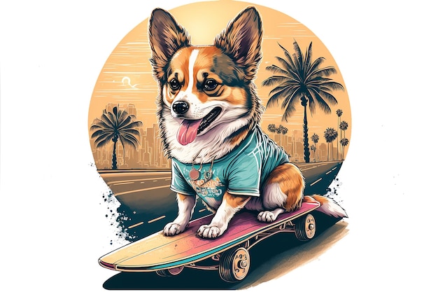 Собака на фоне скейтборда, созданная с помощью генеративной технологии искусственного интеллекта, иллюстрация высокого качества