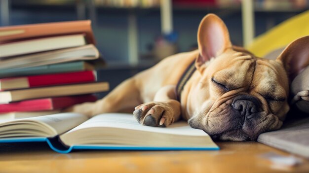 Dog Sleeping on a book after Studying Generative Ai