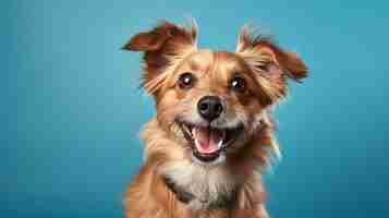 Photo a dog smilling in lught blue background