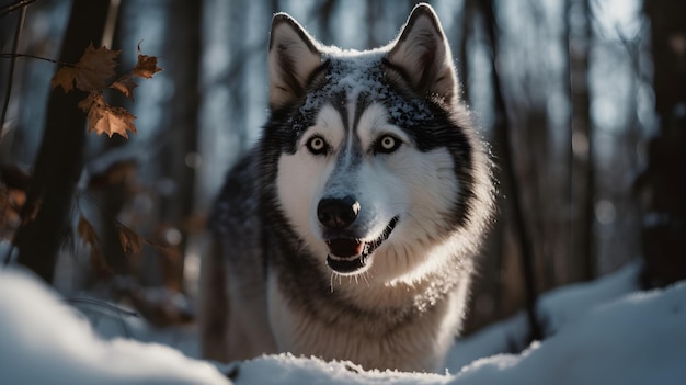 A dog in the snow with the snow on the ground