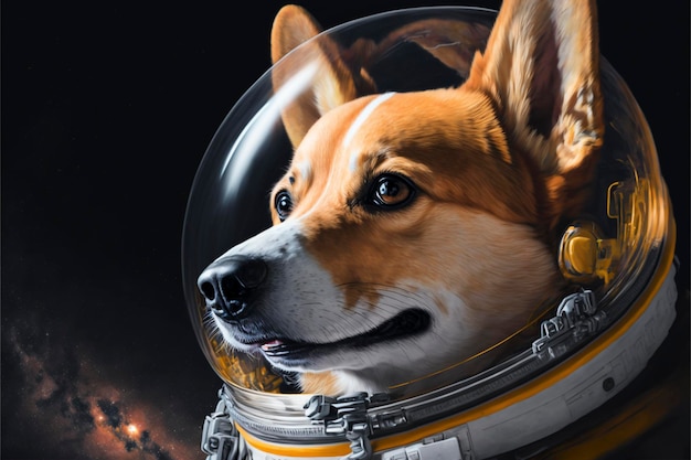 Photo dog in space suit created with generative ai technology