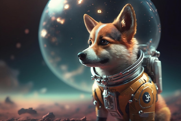 スペーススーツを着た犬