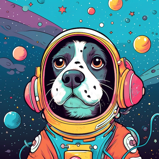 A dog on the space with colorful