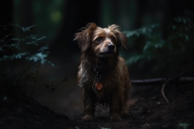 森の真ん中に立つ犬