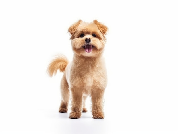 A dog standing on a white background