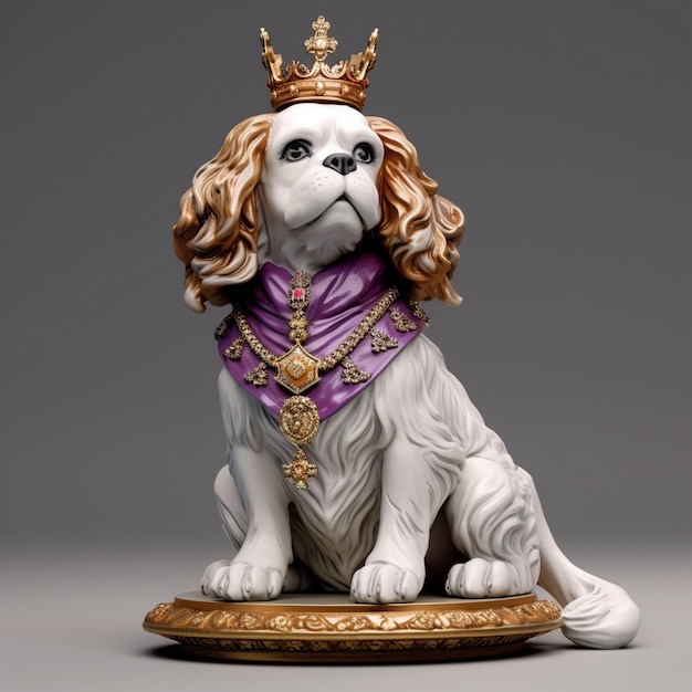 a dog statue with a crown on it