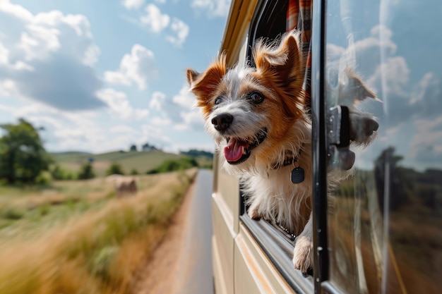 車の窓から頭を突き出した犬 休暇