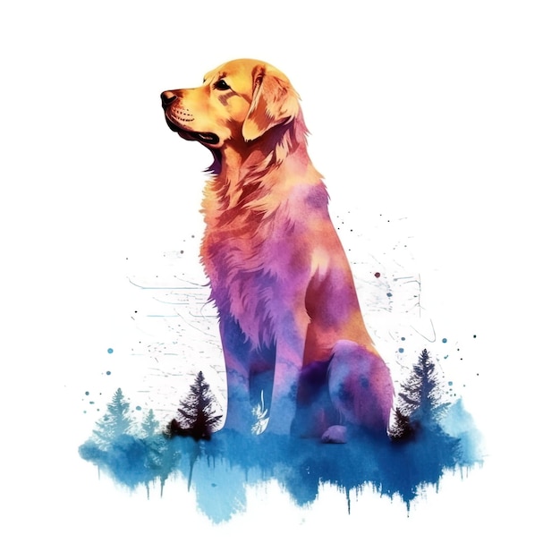 Dog in the style of watercolor on isolated a white background