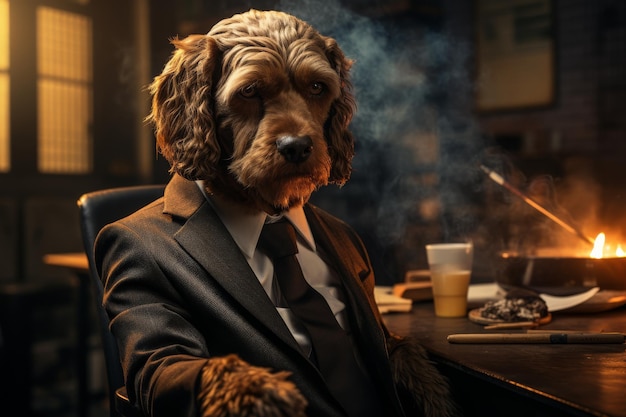 Dog in Suit Sitting at Desk