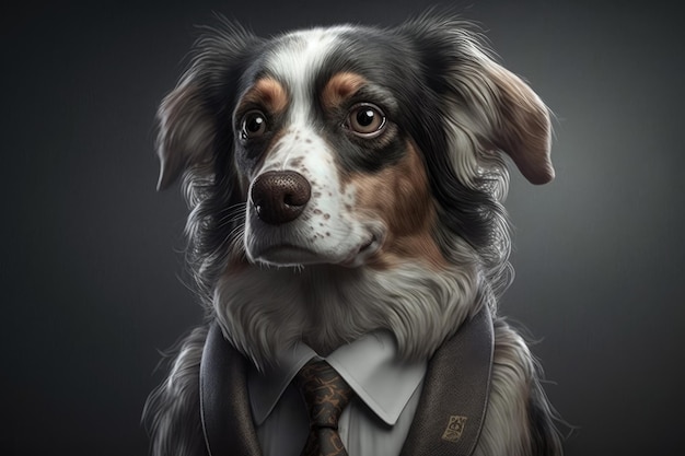 A dog in a suit and tie with a tie