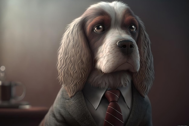 A dog in a suit and tie with the word dog on it