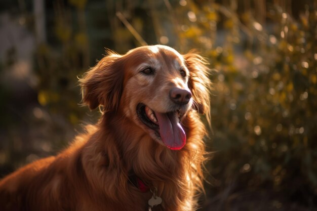 A dog in the sun with a red collar